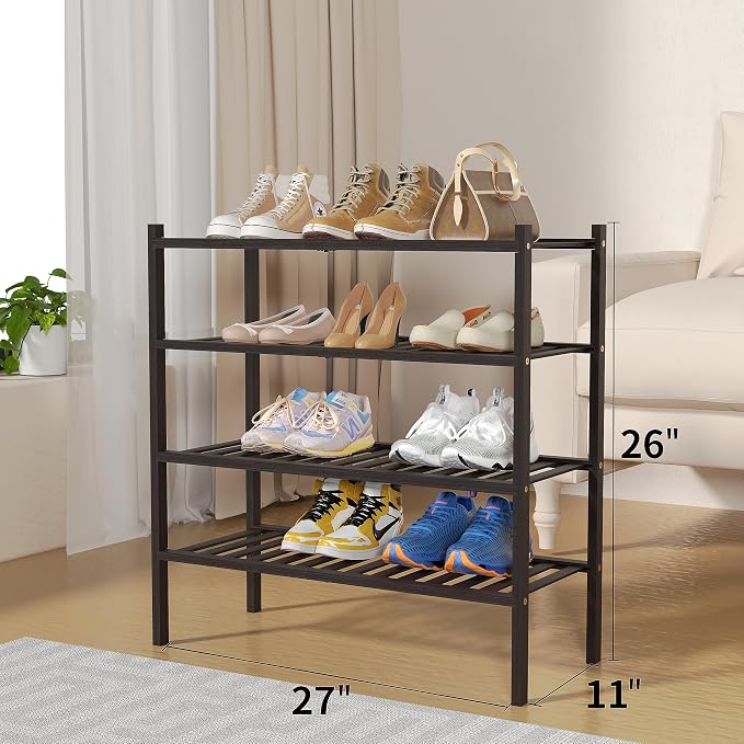 4 Tier Bamboo Shoe Rack for Closet Free Standing Wood Shoe Shelf for Entryway - Image 3