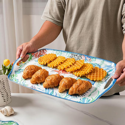 LEHAHA Serving Tray with Handles, Large Rectangular Melamine Serve Platter - Image 3