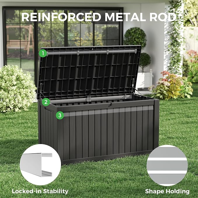150 Gallon Resin Deck Box, Large Indoor and Outdoor Storage Box, Weatherproof - Image 4