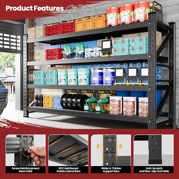 68" Wide Industrial Storage Shelves, 8000LBS Garage Shelving Heavy Duty - Image 3