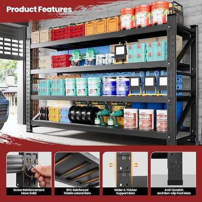 68" Wide Industrial Storage Shelves, 8000LBS Garage Shelving Heavy Duty - Image 3