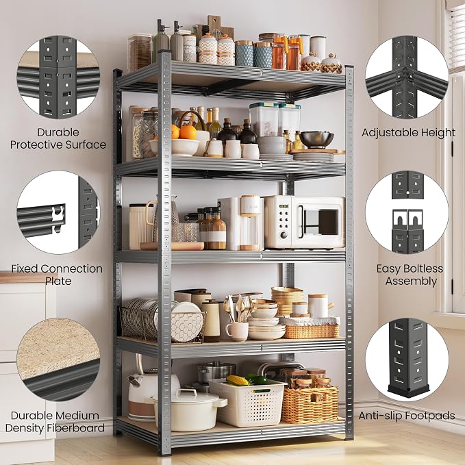 Yaheetech 5-Tier Heavy Duty Storage Shelves 35.5"W x 16"D x 71"H Dark Gray | - Image 6