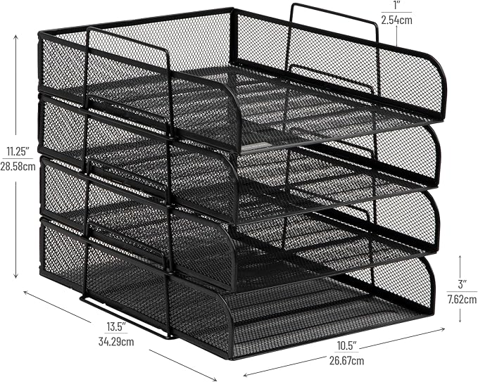 Mind Reader Stackable Paper Tray, Desktop Organizer, File Storage, Metal Mesh - Image 3