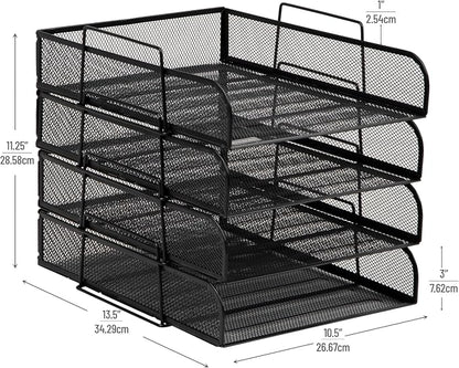 Mind Reader Stackable Paper Tray, Desktop Organizer, File Storage, Metal Mesh - Image 3