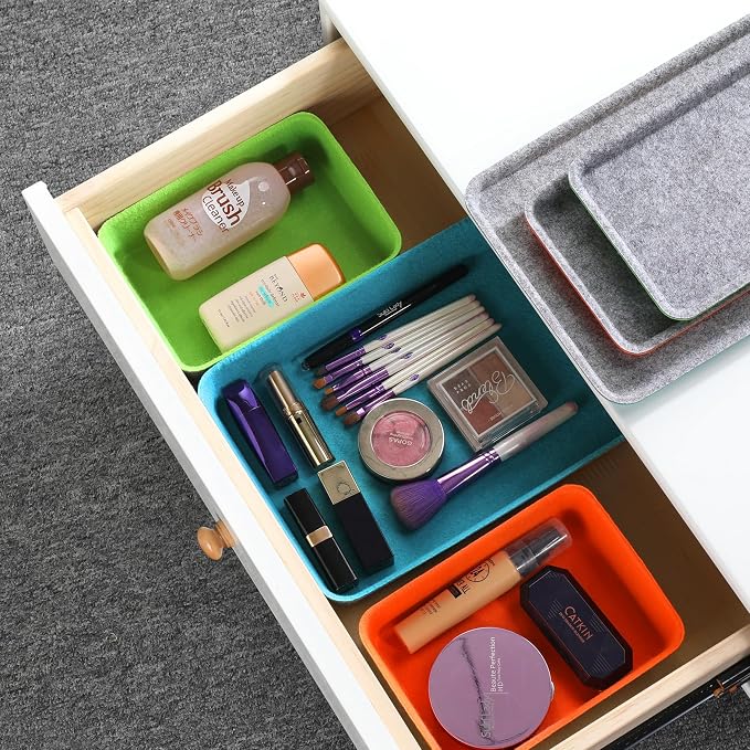 Welaxy Stackable Lidded Felt Desk Organizer Tray Multi-Color 3-Pack Makeup - Image 4