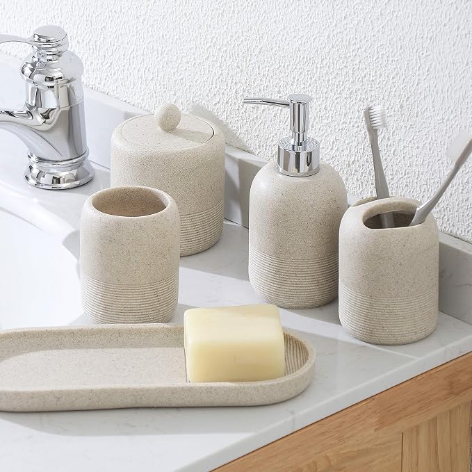 5-Pieces Bathroom Accessory Set Hight Quality Polyresin Ensemble-Lotion - Image 5