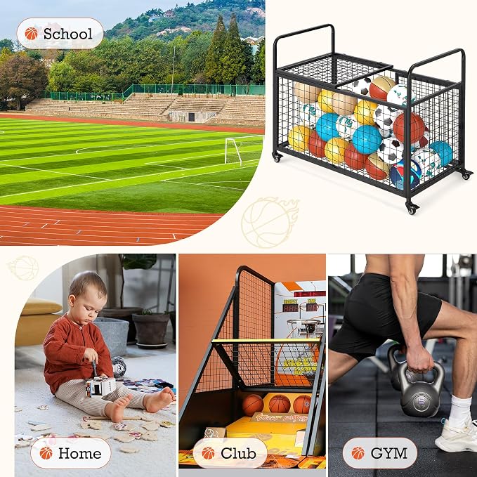 AECOJOY Ball Cart Storage, Rolling Basketball Bin - Image 7