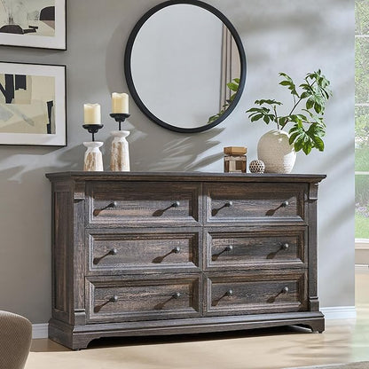 Farmhouse 6 Drawers Dresser for Bedroom, Wooden Dresser TV Stand by T4TREAMFurniture