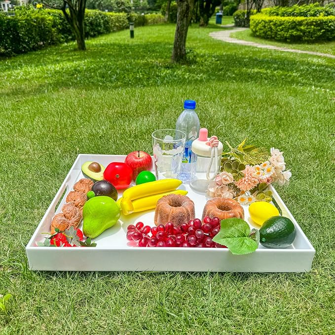 White Rectangular 16x20 Inches Acrylic Ottoman Tray Decorative Serving Tray - Image 5