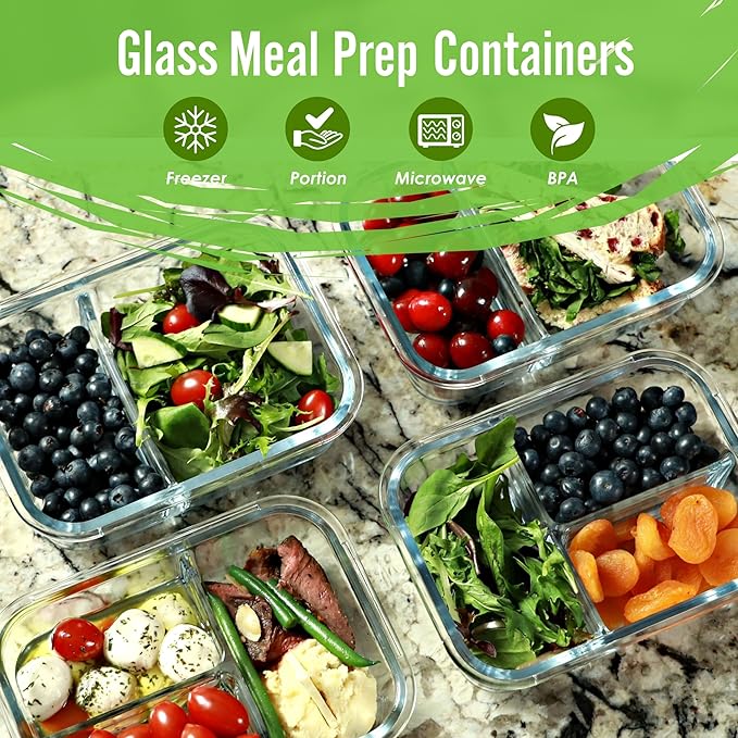 2 & 3 Compartment Glass Meal Prep Containers - Image 2