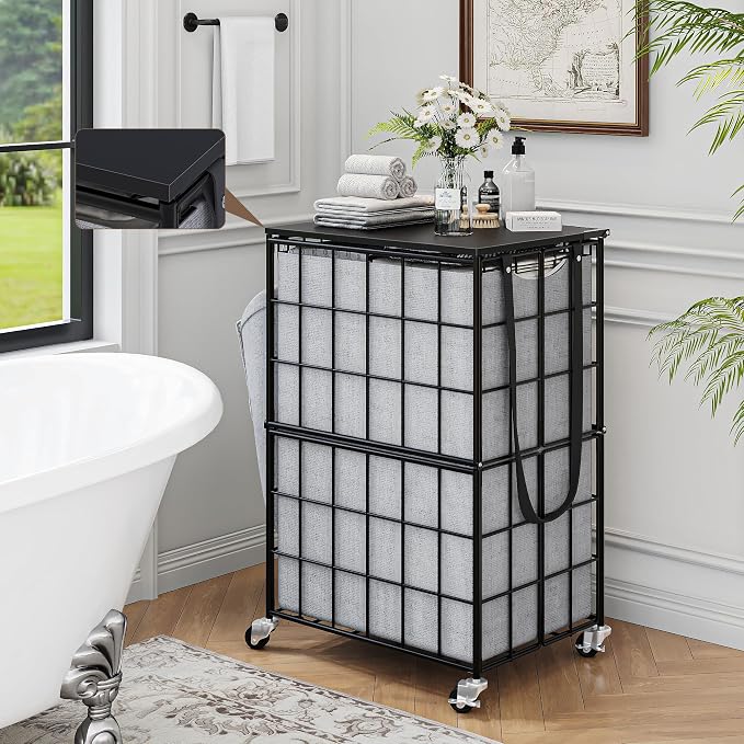 90L Laundry Basket with Wheels, Large Capacity Laundry Hamper with Removable - Image 7