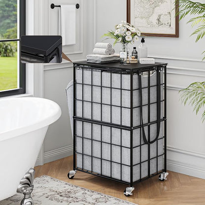 90L Laundry Basket with Wheels, Large Capacity Laundry Hamper with Removable - Image 7
