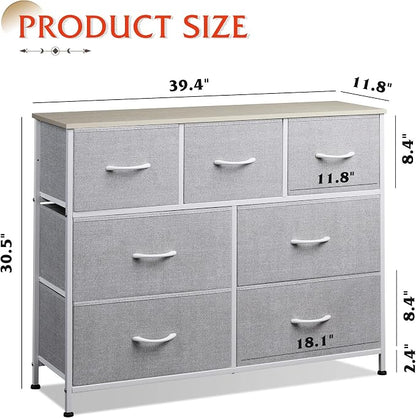WLIVE Dresser for Bedroom, 7 Drawers, TV Stand, Light Grey | 7 roomy fabric - Image 3
