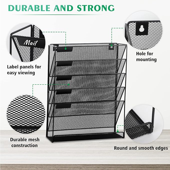 EASEPRES Desk File Organizer Mesh 6-Tier, Hanging Wall Mount Document - Image 5