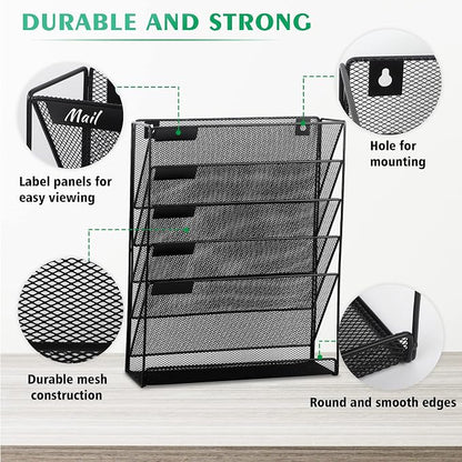 EASEPRES Desk File Organizer Mesh 6-Tier, Hanging Wall Mount Document - Image 5