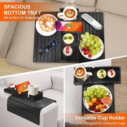Joy&Grace Couch Cup Holder, 3-in-1 Magnetic Detachable Couch Arm Tray, Bamboo - Image 3