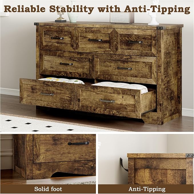 7-Drawer Dresser for Bedroom, Modern Wooden Chest of Drawers - Image 6