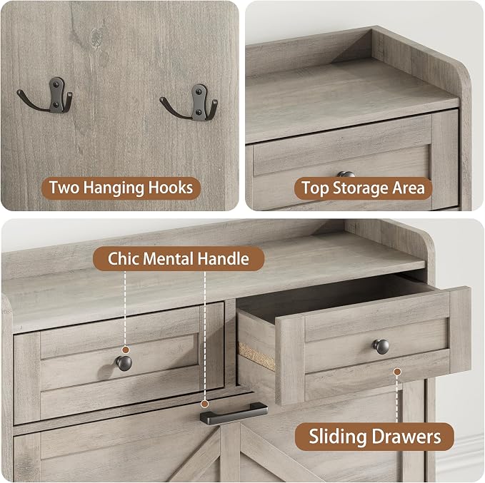 Shoe Cabinet with 3 Flip Drawers & 2 Top Drawers, Hidden Slim Shoe Rack - Image 6