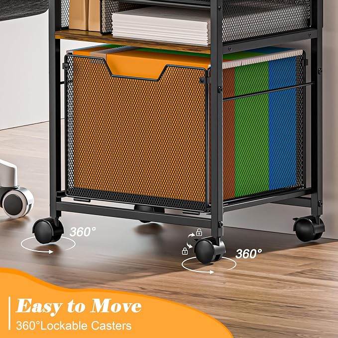 5-Tier Rolling File Cart Under Desk - Image 5