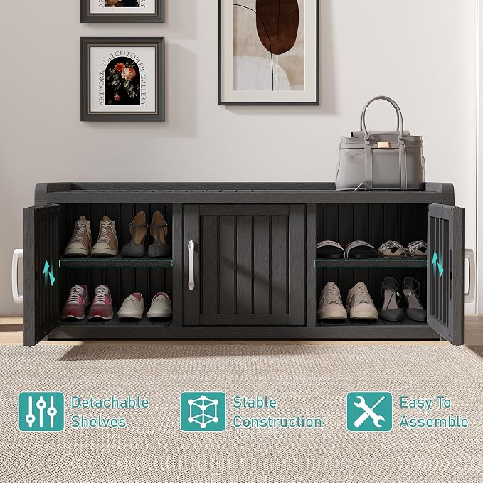 2-Tier Storage Bench, Waterproof UV-Resistant Outdoor Shoe Storage Cabinet - Image 5