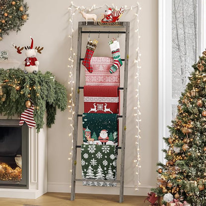 Blanket Ladder Shelf, Decorative Quilt Rack, 7-Tier Farmhouse Ladder Holder by Hzuaneri