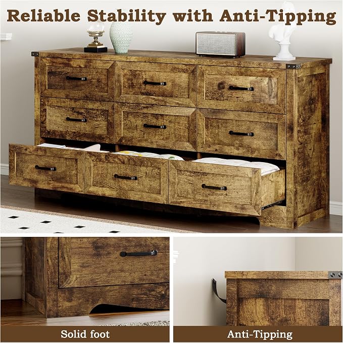 9-Drawer Dresser for Bedroom, Modern Wooden Chest of Drawers - Image 6