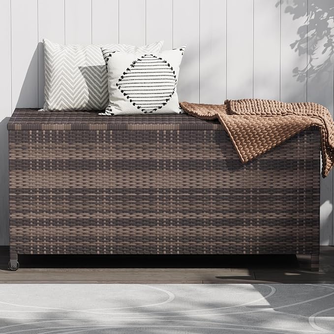 125 Gallon Large Deck Box Waterproof PE Rattan Outdoor Storage Box - Image 7