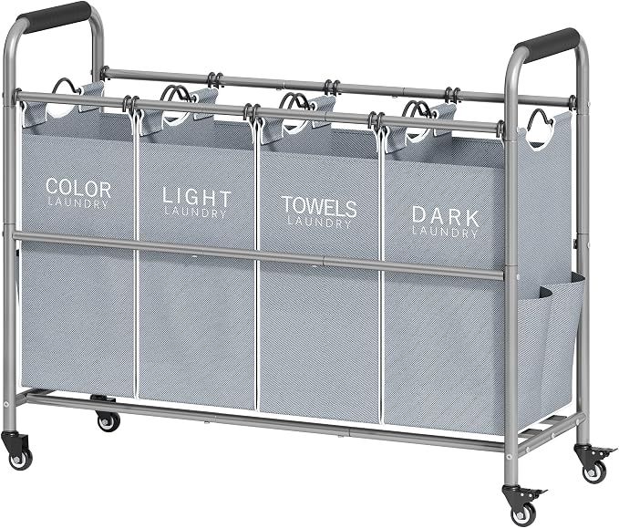 Tajsoon 4 Bag Laundry Sorter Cart, 4 Section Laundry Hamper Sorter by Tajsoon