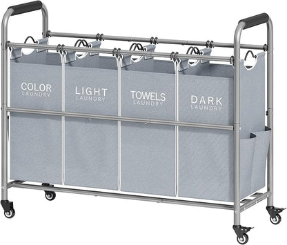 Tajsoon 4 Bag Laundry Sorter Cart, 4 Section Laundry Hamper Sorter by Tajsoon