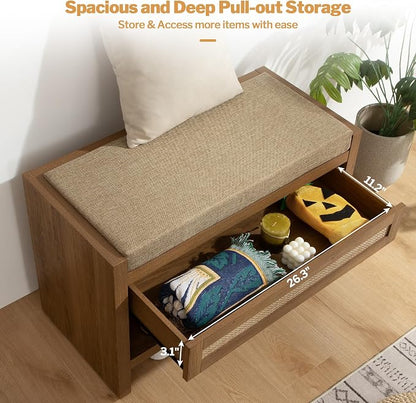 SICOTAS Rattan Shoe Bench Entryway Bench - Image 4