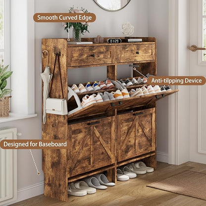 Shoe Cabinet with 4 Flip Drawers & 2 Top Drawers, Hidden Slim Shoe Rack - Image 5