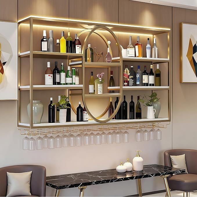 55.1IN Large Wall Mount Wine Rack, Metal 4 Tier Hanging Bottle Holder by FKKPRVAX