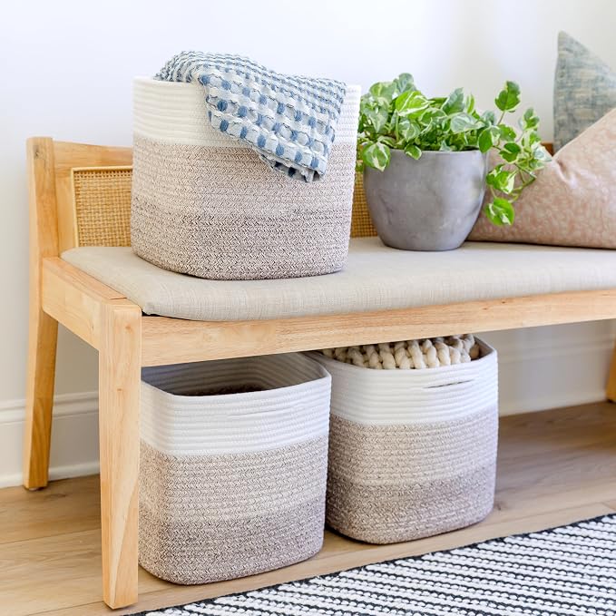 NaturalCozy Storage Cubes 11 Inch Cotton Rope Woven Baskets - Image 4