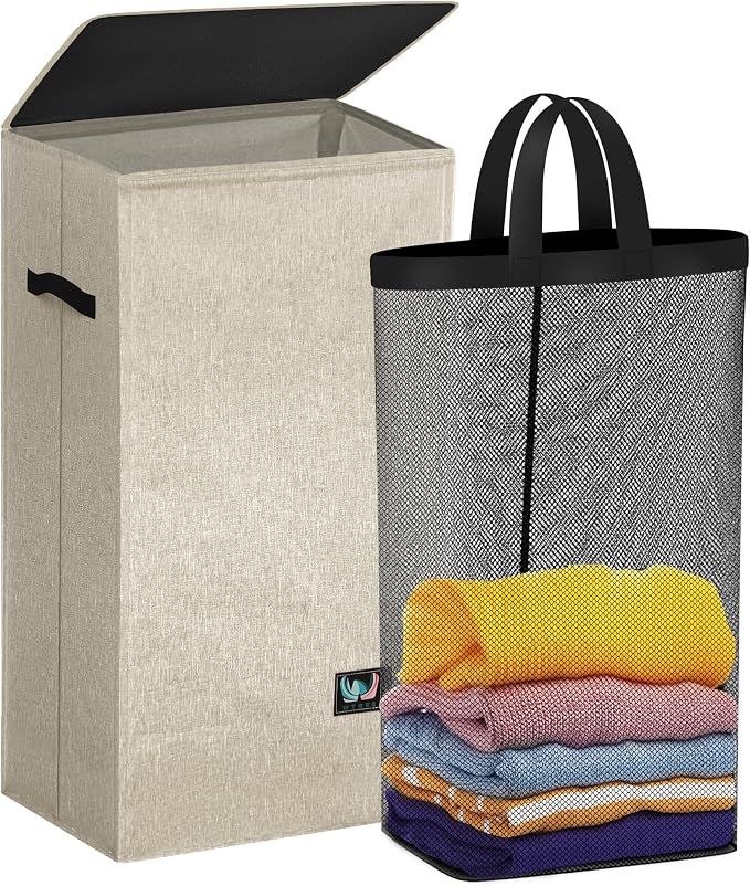 WTREE Laundry Hamper with Lid, Reinforced Sturdy Clothes Hamper with by WTREE