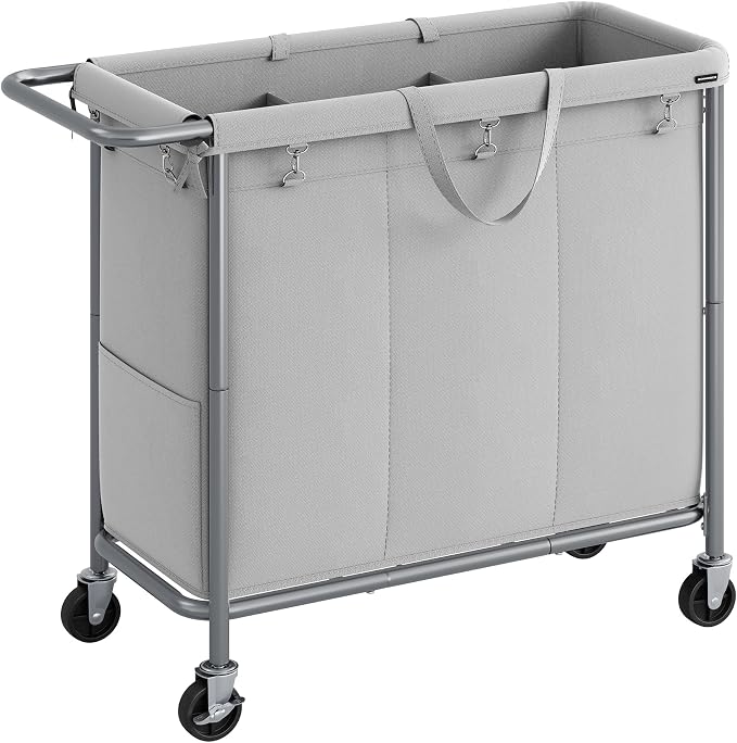 SONGMICS Laundry Basket with Wheels, 3-Section Rolling Laundry Hamper, 52.8 by SONGMICSbySONGMICSHOME