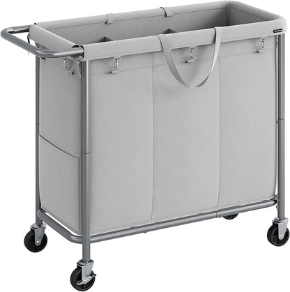 SONGMICS Laundry Basket with Wheels, 3-Section Rolling Laundry Hamper, 52.8 by SONGMICSbySONGMICSHOME