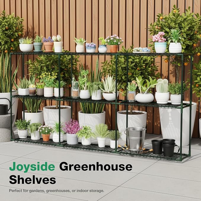 Joyside Outdoor Plant Shelves, 3 Tier 1 Pack Metal Extra-Long Stable Greenhouse - Image 8