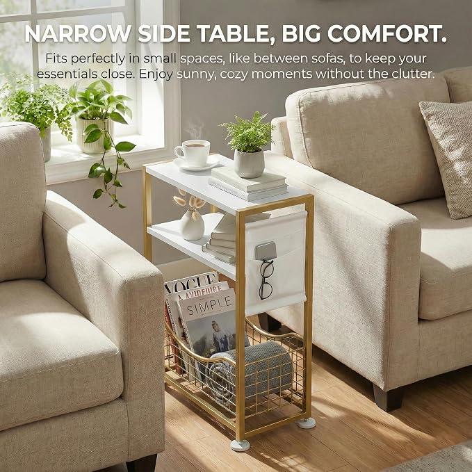 Skinny Side Table with Storage, 3 Tier Slim Side Tables - Image 9