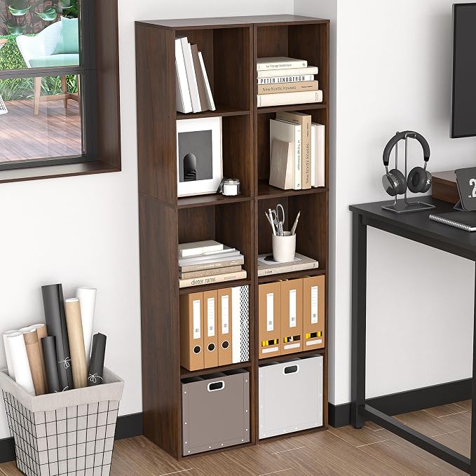 5 Cube Storage Organizer, Narrow Open Shelf Bookcase, Freestanding 5 Tier Low - Image 2