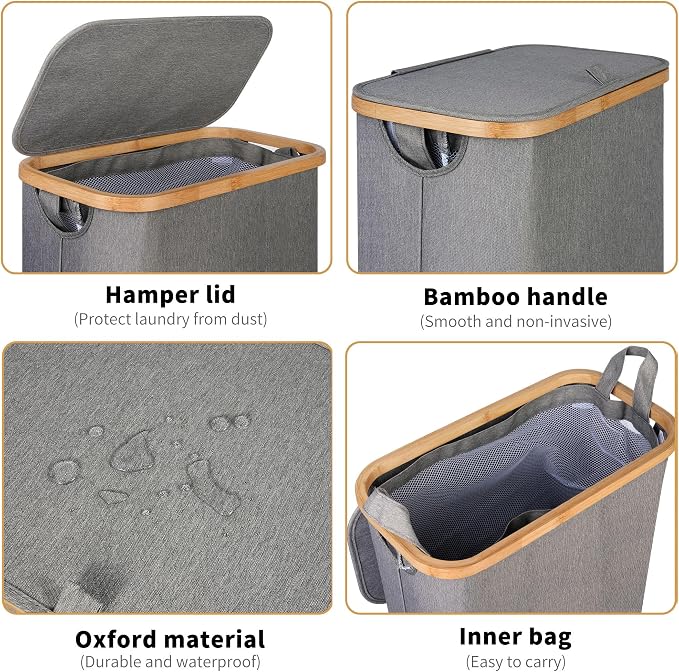 iEGrow 65L Slim Laundry Hamper, Narrow Laundry Basket - Image 3