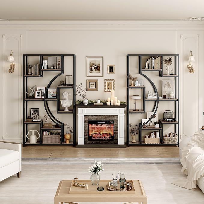 70.8" Tall Bookshelf Set of 2, Scratch-Resistant Gray Wash & Metal Frame - Image 3