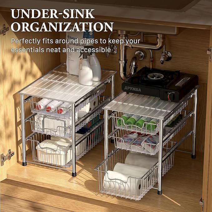 Simple Houseware Stackable 3 Tier Sliding Basket Organizer Drawer - Image 6