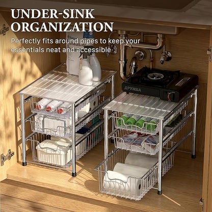 Simple Houseware Stackable 3 Tier Sliding Basket Organizer Drawer - Image 6