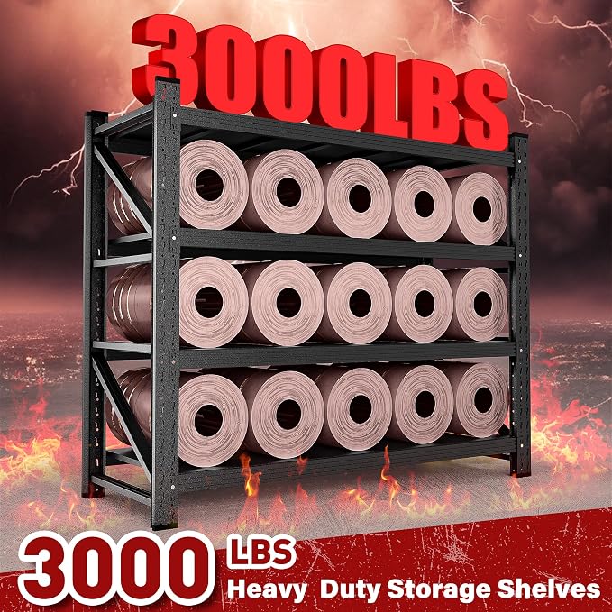 48" Wide Heavy Duty Garage Shelving Units, 3000LBS 24 Deep Storage Shelves - Image 3