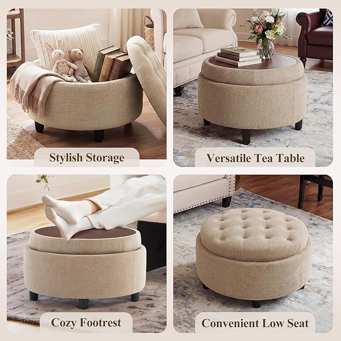 COLAMY Round Hidden Storage Ottoman - Image 7