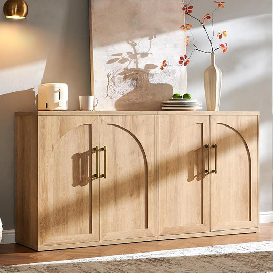 ACCOHOHO Arched Door Sideboard Buffet Cabinet Set of 2, Natural Oak | Modular by ACCOHOHO