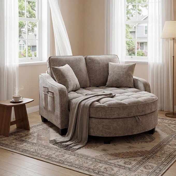 ERYE Chenille Tufted Loveseat Sofa and Ottoman Set, Tufted Recliner Sleeper - Image 3