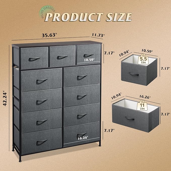 WLIVE Tall Dresser for Bedroom, 11 Drawer Chest of Drawers, Dark Grey | 11 - Image 3