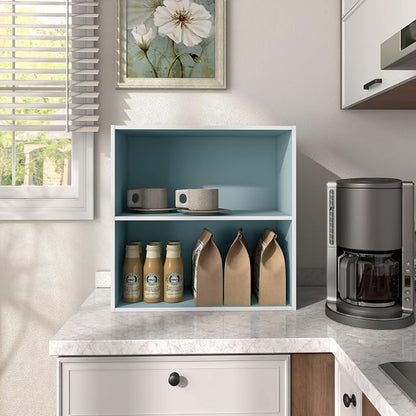 Homes: Inside + Out Apexa 2-Tier Cube Storage Organizer Shelves, Stackable Wood - Image 2