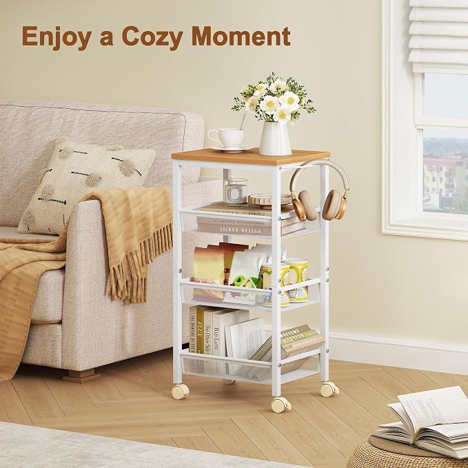 Hoctieon Rolling Storage Cart, 4-Tier Wide Panel Rolling Kitchen Storage Cart - Image 4
